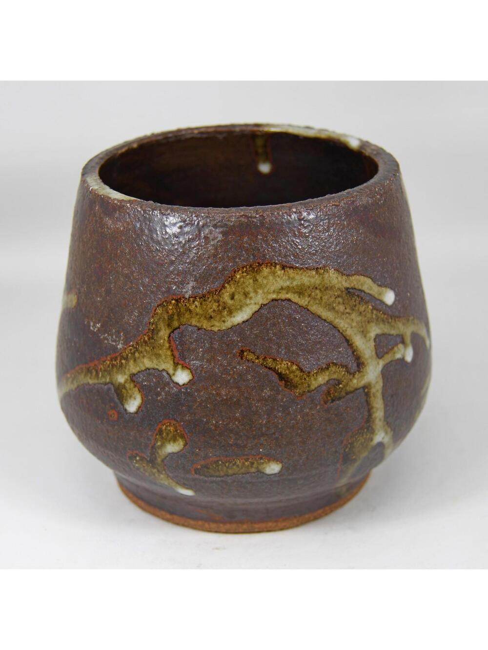 Texture Splash Drip Glaze Studio Art Pottery Bowl Vase Signed EAG 4" MCM Vintage